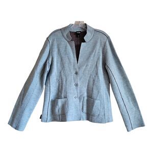 EILEEN FISHER Women's M Knit Jacket Aqua Blue Buttons Raw Edge Merino Wool 38"